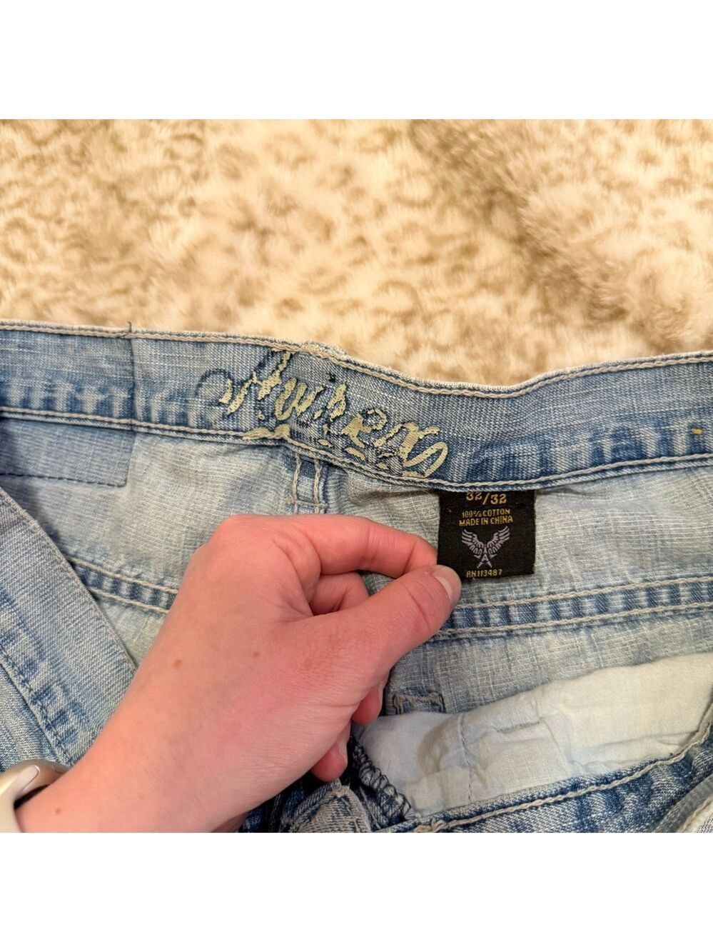 Vintage Avirex Baggy Wide Leg Skater Jeans Light Wash Distressed Y2K Size 32x28 - Picture 2 of 6